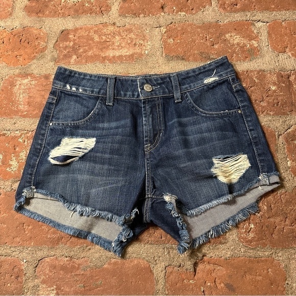 Guess Jeans size 25 distressed destroyed Cutoff Denim Jean Short Shorts - Picture 1 of 15